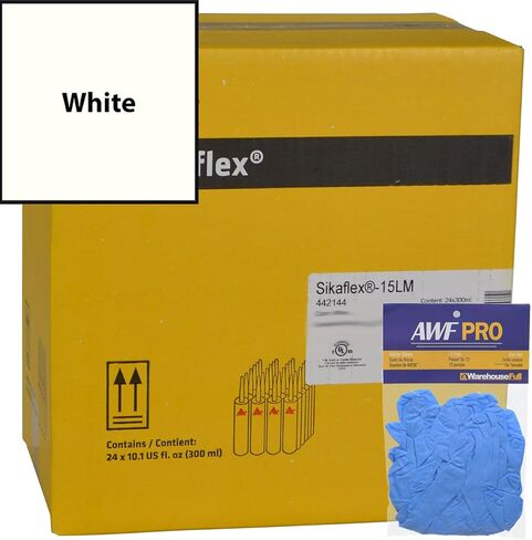 Sikaflex 15lm White-Non-SAG ، مرونة عالية ، مانع تسرب بولي يوريثان ، خرطوشة 10.1 أوقية مع قفازات AWF Pro ، حزمة 12 in Kuwait
