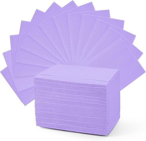 Amira Beauty Disposable Dental Bibs 13" x 18" – 3-Ply, Soft, Tear-Resistant, Waterproof Bibs for Dental, Nail, and Salon Professionals, Tattoo Napkins for Piercing, Purple, Bulk Pack of 50 in Kuwait