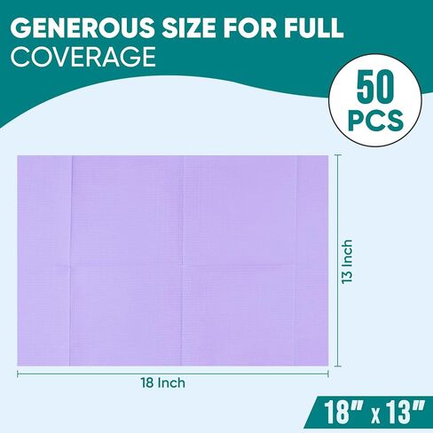 Amira Beauty Disposable Dental Bibs 13" x 18" – 3-Ply, Soft, Tear-Resistant, Waterproof Bibs for Dental, Nail, and Salon Professionals, Tattoo Napkins for Piercing, Purple, Bulk Pack of 50 in Kuwait