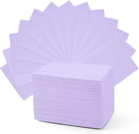 Amira Beauty Disposable Dental Bibs 13" x 18" – 3-Ply, Soft, Tear-Resistant, Waterproof Bibs for Dental, Nail, and Salon Professionals, Tattoo Napkins for Piercing, Purple, Bulk Pack of 50 in Kuwait