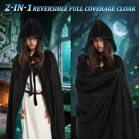 Waukn Black Hooded Coak Women ، Halloween Velvet Capes Capes عكسها عكسها in Saudi Arabia
