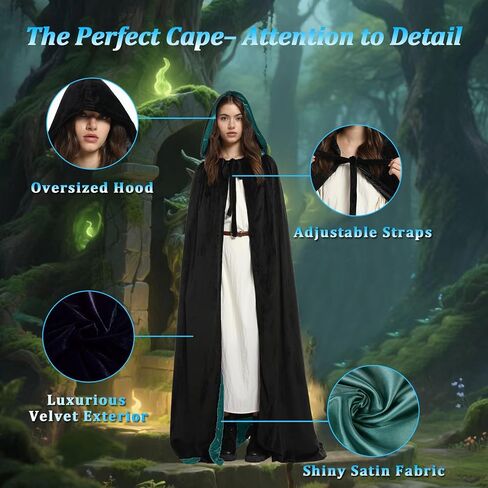 Waukn Black Hooded Coak Women ، Halloween Velvet Capes Capes عكسها عكسها in Saudi Arabia