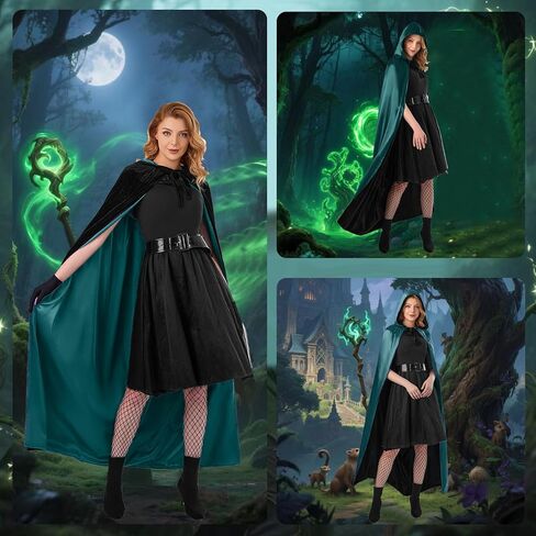 Waukn Black Hooded Coak Women ، Halloween Velvet Capes Capes عكسها عكسها in Saudi Arabia