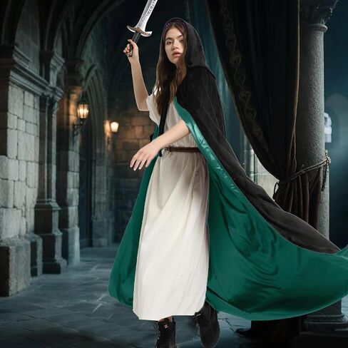 Waukn Black Hooded Coak Women ، Halloween Velvet Capes Capes عكسها عكسها in Saudi Arabia