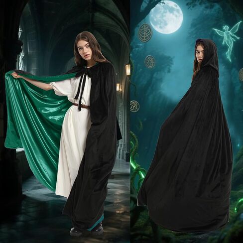 Waukn Black Hooded Coak Women ، Halloween Velvet Capes Capes عكسها عكسها in Saudi Arabia