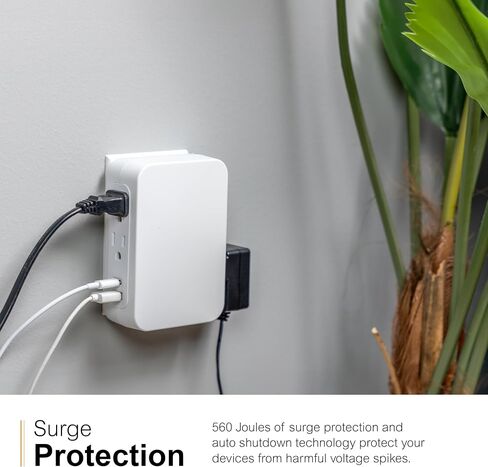 GE 6-Outlet Extender, Surge Protector, Swivel Side Access, Wall Tap Adapter, 3-Prong, 980 Joules, ETL Listed, White, 81781 in Saudi Arabia