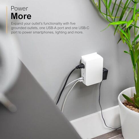 GE 6-Outlet Extender, Surge Protector, Swivel Side Access, Wall Tap Adapter, 3-Prong, 980 Joules, ETL Listed, White, 81781 in Saudi Arabia