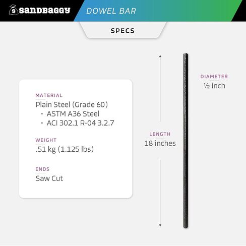 BAR SANDBAGGY Smool Concrete Dowel (1/2 "W × 18" لتر) - أطراف قطع المنشار - الصف 60 من الصلب - درجة البناء للمشاريع الخرسانية (20 ، العد) in Saudi Arabia