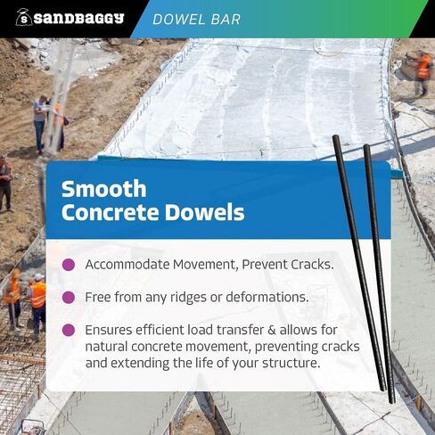 BAR SANDBAGGY Smool Concrete Dowel (1/2 "W × 18" لتر) - أطراف قطع المنشار - الصف 60 من الصلب - درجة البناء للمشاريع الخرسانية (20 ، العد) in Saudi Arabia