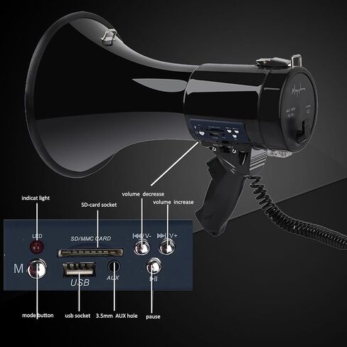B S 50W Loudspeaker Bullhorn Megaphone with Siren,1200 Yards with Microphone,Portable Strap,240 Seconds Recording USB/SD/AUX Input for for Outdoor Events,Crowd Management,Emergencies and Police in Kuwait
