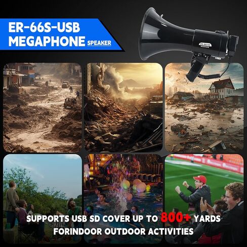 B S 50W Loudspeaker Bullhorn Megaphone with Siren,1200 Yards with Microphone,Portable Strap,240 Seconds Recording USB/SD/AUX Input for for Outdoor Events,Crowd Management,Emergencies and Police in Kuwait