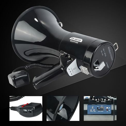 B S 50W Loudspeaker Bullhorn Megaphone with Siren,1200 Yards with Microphone,Portable Strap,240 Seconds Recording USB/SD/AUX Input for for Outdoor Events,Crowd Management,Emergencies and Police in Kuwait