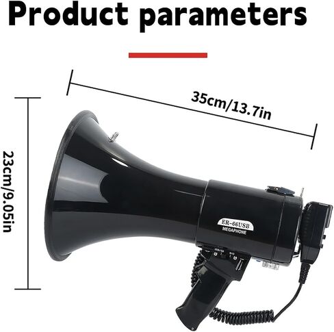 B S 50W Loudspeaker Bullhorn Megaphone with Siren,1200 Yards with Microphone,Portable Strap,240 Seconds Recording USB/SD/AUX Input for for Outdoor Events,Crowd Management,Emergencies and Police in Kuwait