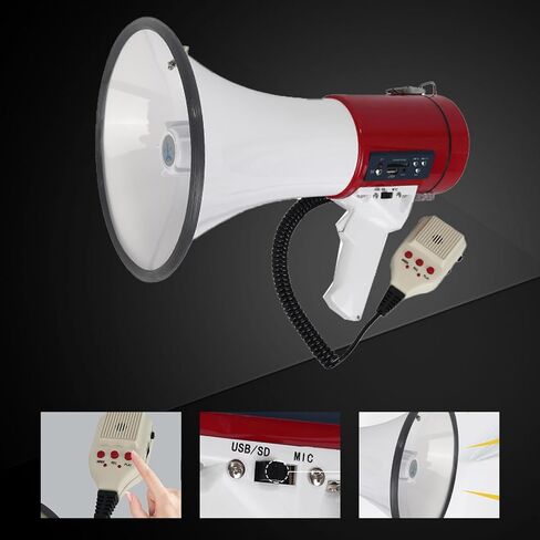B S 50W Loudspeaker Bullhorn Megaphone with Siren,1200 Yards with Microphone,Portable Strap,240 Seconds Recording USB/SD/AUX Input for for Outdoor Events,Crowd Management,Emergencies and Police in Kuwait