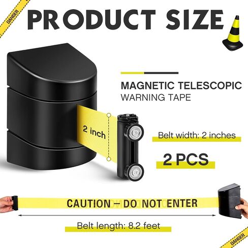 Barydat 2 Pcs 8.2 ft Magnetic Retractable Wall Barrier, Wall Mount Retractable Belt Crowd Control Wall Barrier, Safety Belt,Caution Do Not Enter Belt for Grocery Retail Store Stadium(Black) in Saudi Arabia