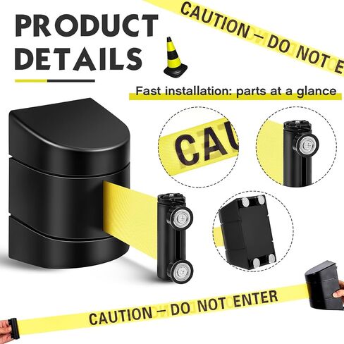 Barydat 2 Pcs 8.2 ft Magnetic Retractable Wall Barrier, Wall Mount Retractable Belt Crowd Control Wall Barrier, Safety Belt,Caution Do Not Enter Belt for Grocery Retail Store Stadium(Black) in Saudi Arabia