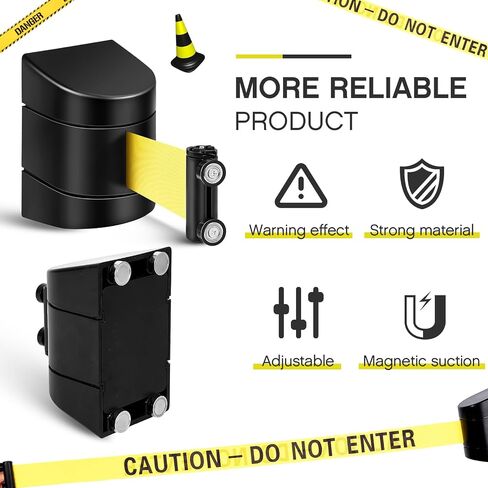Barydat 2 Pcs 8.2 ft Magnetic Retractable Wall Barrier, Wall Mount Retractable Belt Crowd Control Wall Barrier, Safety Belt,Caution Do Not Enter Belt for Grocery Retail Store Stadium(Black) in Saudi Arabia