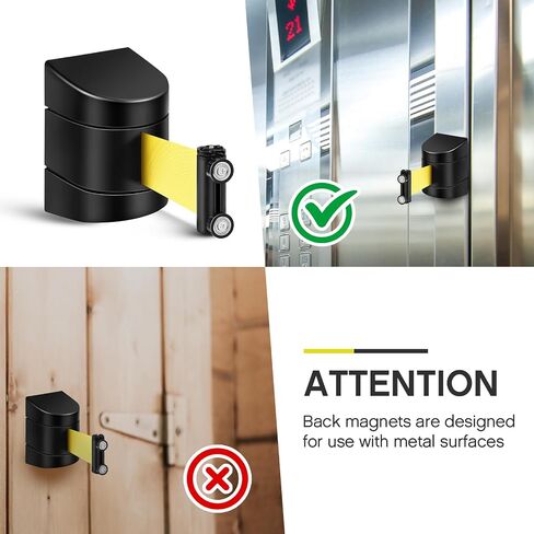 Barydat 2 Pcs 8.2 ft Magnetic Retractable Wall Barrier, Wall Mount Retractable Belt Crowd Control Wall Barrier, Safety Belt,Caution Do Not Enter Belt for Grocery Retail Store Stadium(Black) in Saudi Arabia