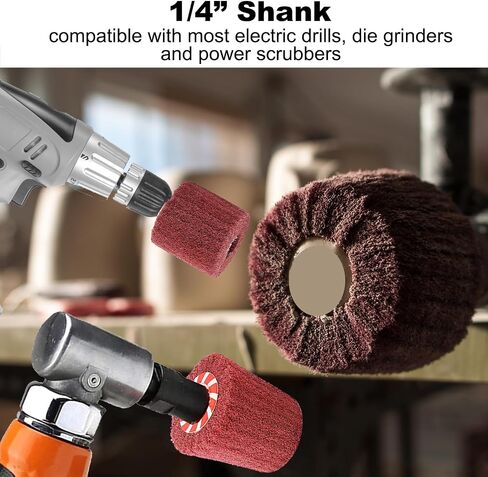 HighFree 7 PCS Non Woven Abrasive Buffing Polishing Wheels Drill Attachment Set - Scouring Pads Wheel with 1/4" Shank for Stainless Steel Copper Aluminum Wood-Wares (320 Grit Red) in Kuwait
