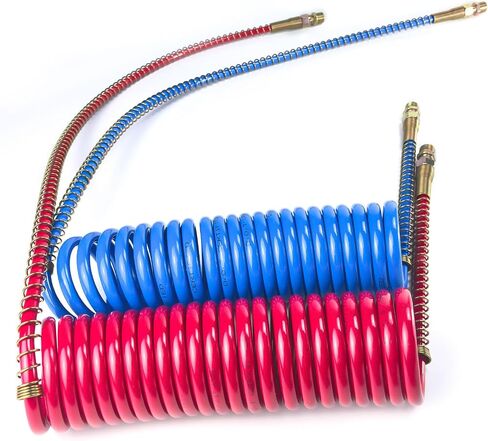 Air Brake Lines for Semi Truck Tractor Trailer 2 Pcs 15 FT Coiled Set Bule & Red Air Brake Hoses With 12" Leads,1/2" NPT Fittings in Saudi Arabia