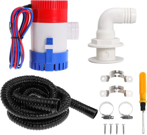 طقم بلج بلج بلغ باكب 1-1/8 بوصة ديا 12V لمضخة بيلج غير التلقائية 1100 GPH مع خرطوم مضخة بلغ PVC 6ft (90 درجة) in Kuwait