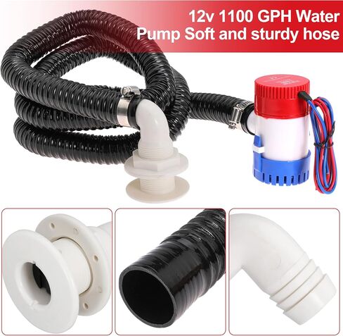 طقم بلج بلج بلغ باكب 1-1/8 بوصة ديا 12V لمضخة بيلج غير التلقائية 1100 GPH مع خرطوم مضخة بلغ PVC 6ft (90 درجة) in Kuwait