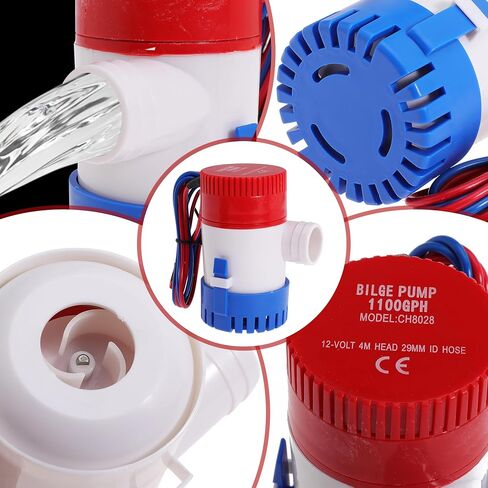 طقم بلج بلج بلغ باكب 1-1/8 بوصة ديا 12V لمضخة بيلج غير التلقائية 1100 GPH مع خرطوم مضخة بلغ PVC 6ft (90 درجة) in Kuwait