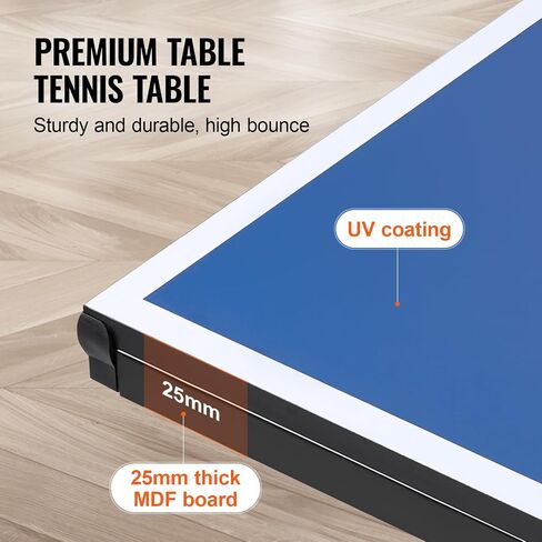 VEVOR Ping Pong Table, Professional Table Tennis Game, Indoor MDF Portable Table Tennis Table, Foldable Ping Pong Table with Quick Clamp Net and Lockable Wheel, 10 Minute Easy Assembly, 25mm Tabletops in Saudi Arabia