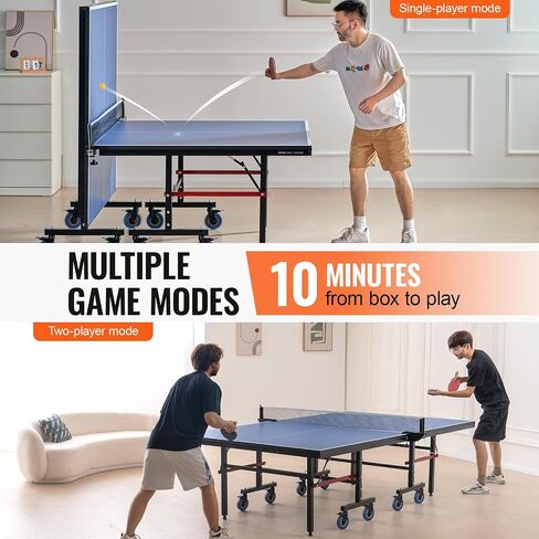 VEVOR Ping Pong Table, Professional Table Tennis Game, Indoor MDF Portable Table Tennis Table, Foldable Ping Pong Table with Quick Clamp Net and Lockable Wheel, 10 Minute Easy Assembly, 25mm Tabletops in Saudi Arabia