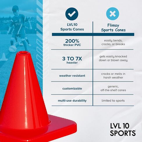مخاريط التدريب على Pro LVL10 - 6 "مخاريط تدريب كرة القدم للرياضة - لكرة السلة وكرة القدم وحفرات كرة السلة وخفة الحركة - علامات ميدانية كرة القدم التي لا تتساقط أو تنزلق أو تطير in Kuwait
