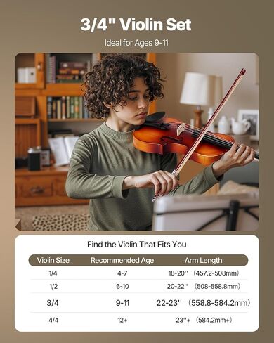 Vevor Violin 3/4 الحجم للبالغين ، كمان كمان تم تعيينه للمبتدئين مع الحالات الصعبة ، والروزين ، والقوس ، والكتف ، والجسر ، والموارد والسلاسل الإضافية ، والآلات الموسيقية المهنية للطالب (براون) in Saudi Arabia