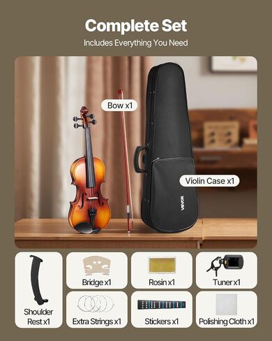 Vevor Violin 3/4 الحجم للبالغين ، كمان كمان تم تعيينه للمبتدئين مع الحالات الصعبة ، والروزين ، والقوس ، والكتف ، والجسر ، والموارد والسلاسل الإضافية ، والآلات الموسيقية المهنية للطالب (براون) in Saudi Arabia