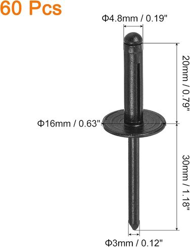 UXCELL 60PCS 3/16 "x3/4" ألومنيوم رأس ثلاثي القبضة ، مسامير قبضة Tri كبيرة الحافة ل DIY ، ورقة معدنية ، إصلاحات السيارات ، الأثاث ، القارب البحري (أسود) in Saudi Arabia
