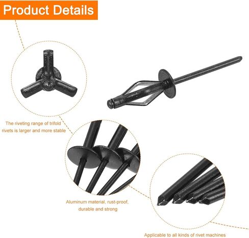 UXCELL 60PCS 3/16 "x3/4" ألومنيوم رأس ثلاثي القبضة ، مسامير قبضة Tri كبيرة الحافة ل DIY ، ورقة معدنية ، إصلاحات السيارات ، الأثاث ، القارب البحري (أسود) in Saudi Arabia