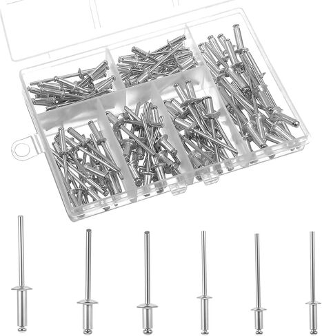 120pcs مسامير صغيرة ، مجموعة تشويش البوب ​​، برشام الألومنيوم ، مجموعة برشام بأحجام مختلفة ، 6 أحجام من قصب رأس القبة مع الصندوق ، الفضة in Saudi Arabia