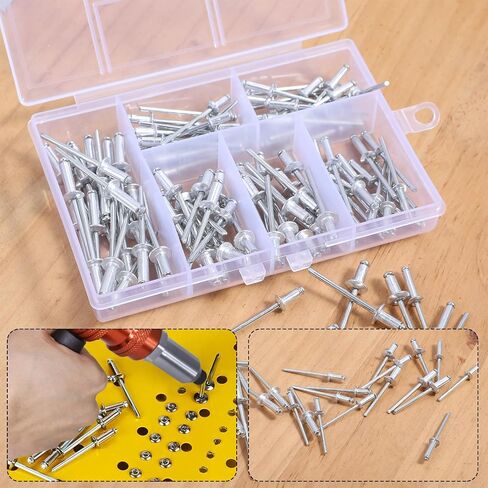 120pcs مسامير صغيرة ، مجموعة تشويش البوب ​​، برشام الألومنيوم ، مجموعة برشام بأحجام مختلفة ، 6 أحجام من قصب رأس القبة مع الصندوق ، الفضة in Saudi Arabia