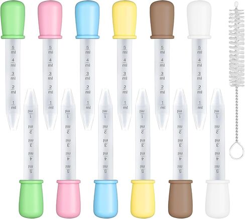 12 PCS Color Liquid Droppers | ماصات السيليكون والبلاستيك الصافية مع قطار السائل تطرح لمبة | لقوالب الحلوى ، مشاريع DIY | يشمل فرشاة التنظيف (5 مل) in Saudi Arabia