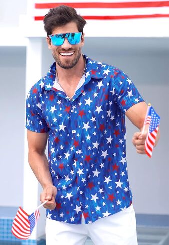 Arvilhill Men Men American Flag Button قميص 4 يوليو قمصان الأكمام القصيرة (S-3XL) in Saudi Arabia