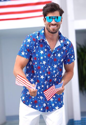Arvilhill Men Men American Flag Button قميص 4 يوليو قمصان الأكمام القصيرة (S-3XL) in Saudi Arabia