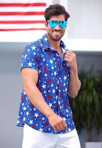 Arvilhill Men Men American Flag Button قميص 4 يوليو قمصان الأكمام القصيرة (S-3XL) in Saudi Arabia