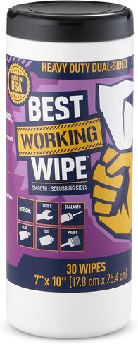 Heavy-Duty Disposable Industrial Work Cleaning Wipes with Dots for Scrubbing, Cleans Paint, Oil, Grime, Grease, Shoes, Engines, Tools, Extra Large, 7" x 10", 30 Wipes in Saudi Arabia
