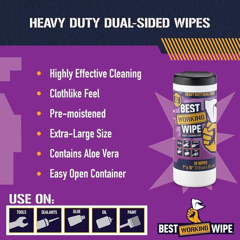 Heavy-Duty Disposable Industrial Work Cleaning Wipes with Dots for Scrubbing, Cleans Paint, Oil, Grime, Grease, Shoes, Engines, Tools, Extra Large, 7" x 10", 30 Wipes in Saudi Arabia