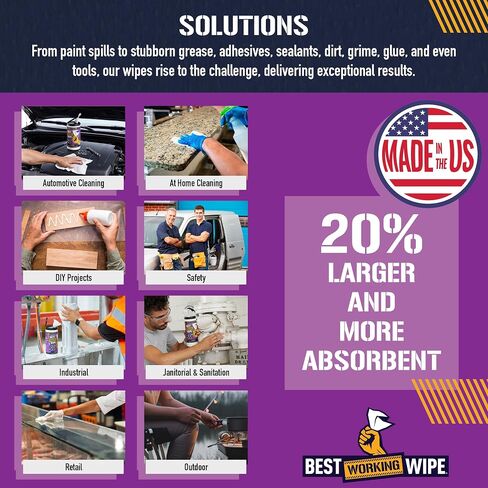 Heavy-Duty Disposable Industrial Work Cleaning Wipes with Dots for Scrubbing, Cleans Paint, Oil, Grime, Grease, Shoes, Engines, Tools, Extra Large, 7" x 10", 30 Wipes in Saudi Arabia