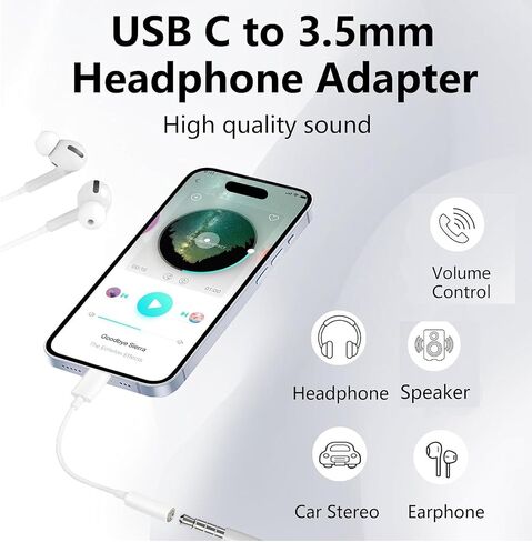 AUX 3.5mm AUX إلى USB C Audio Audio Audio Audio Adapter ، 2 Pack Type C to Aux Converter Dongle Cable for iPhone 16E/iPhone 16/15 ، iPad ، Macbook ، Samsung Galaxy S25 Ultra ، Google Pixel 9A ، LG ، PC ، Laptop in Kuwait