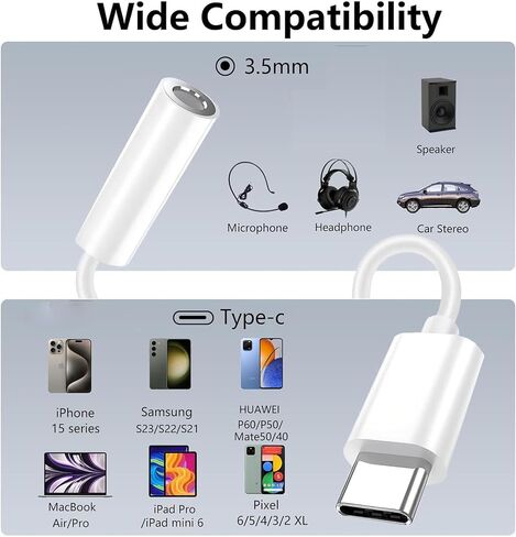 AUX 3.5mm AUX إلى USB C Audio Audio Audio Audio Adapter ، 2 Pack Type C to Aux Converter Dongle Cable for iPhone 16E/iPhone 16/15 ، iPad ، Macbook ، Samsung Galaxy S25 Ultra ، Google Pixel 9A ، LG ، PC ، Laptop in Kuwait