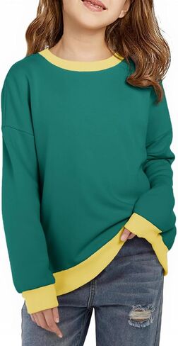 Haloumoning Girls Crewneck Sweatshirts Kids Casual Long Sleeve Loose Tops Fall Comfy Lightweight Pullovers 5-14 Years in Saudi Arabia