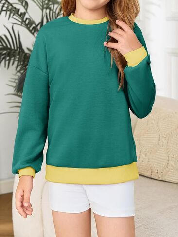 Haloumoning Girls Crewneck Sweatshirts Kids Casual Long Sleeve Loose Tops Fall Comfy Lightweight Pullovers 5-14 Years in Saudi Arabia