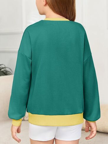 Haloumoning Girls Crewneck Sweatshirts Kids Casual Long Sleeve Loose Tops Fall Comfy Lightweight Pullovers 5-14 Years in Saudi Arabia