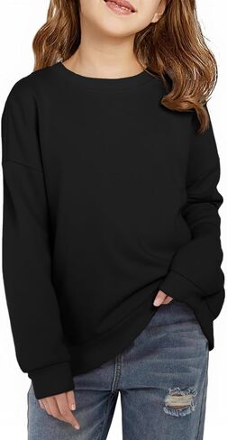 Haloumoning Girls Crewneck Sweatshirts Kids Casual Long Sleeve Loose Tops Fall Comfy Lightweight Pullovers 5-14 Years in Saudi Arabia