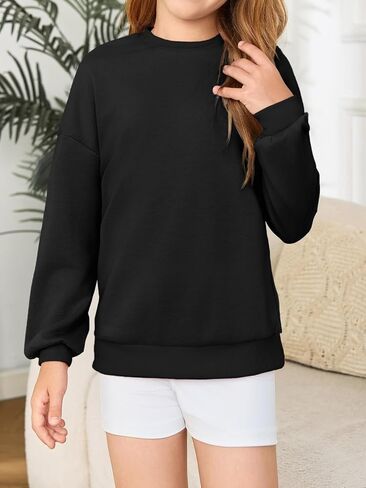 Haloumoning Girls Crewneck Sweatshirts Kids Casual Long Sleeve Loose Tops Fall Comfy Lightweight Pullovers 5-14 Years in Saudi Arabia